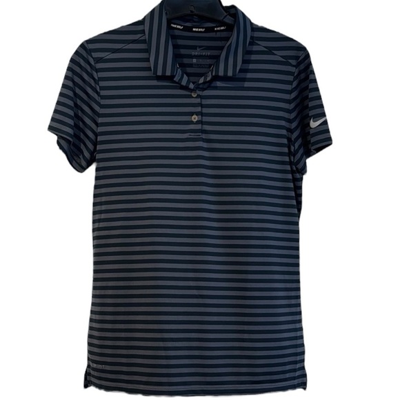 Nike Golf blue gray striped collared polo style Dri-Fit top shirt size Large L - Picture 1 of 8